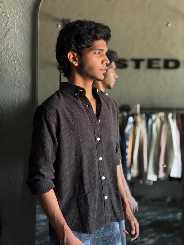 Onyx textured check shirt