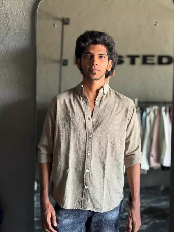 Sandstone textured check shirt
