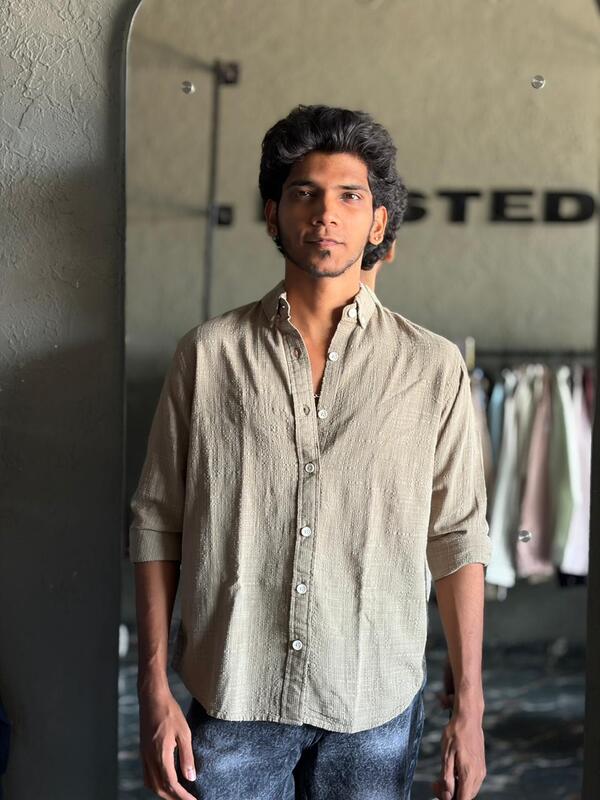 Sandstone textured check shirt