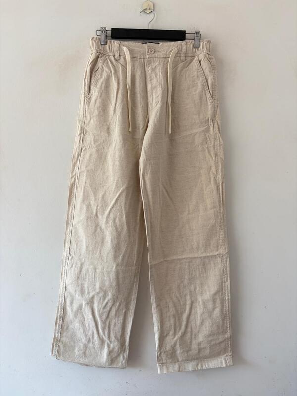 Light beige baggy-fit linen pants