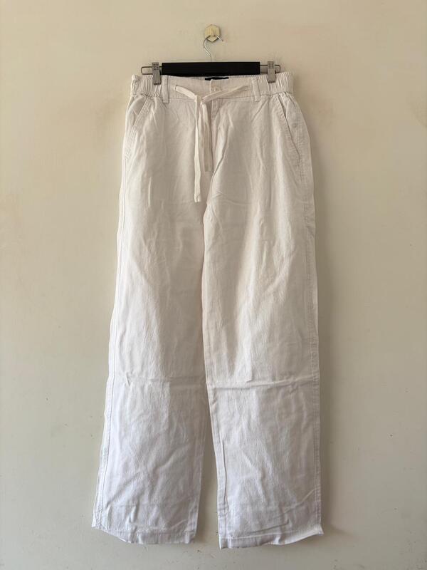 Pure white baggy-fit linen pants