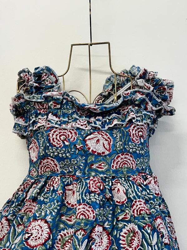 Sweety's Tube Top with Shoulder & Neck Frill - Blue & Flowers