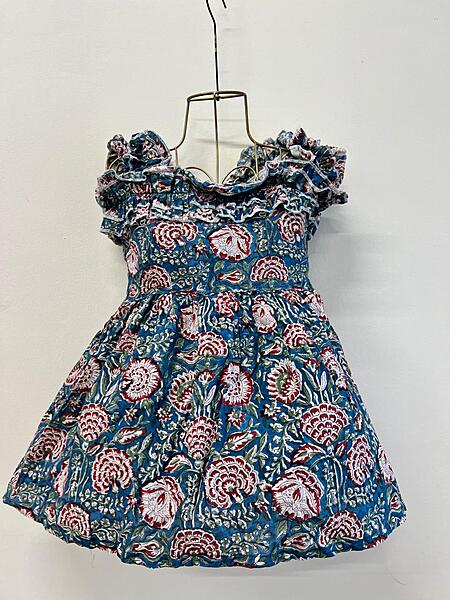 Sweety's Tube Top with Shoulder & Neck Frill - Blue & Flowers