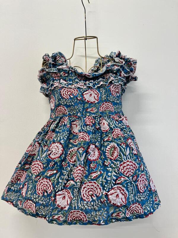 Sweety's Tube Top with Shoulder & Neck Frill - Blue & Flowers