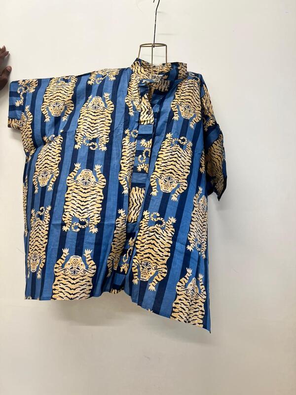 Junoon's Anti-Fit Shirt - Blue & Blue Stripes with Tigers