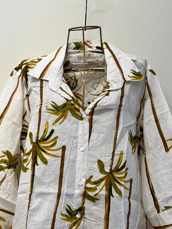 Amala's Wide & Flared Sleeve Shirt - White & Palm