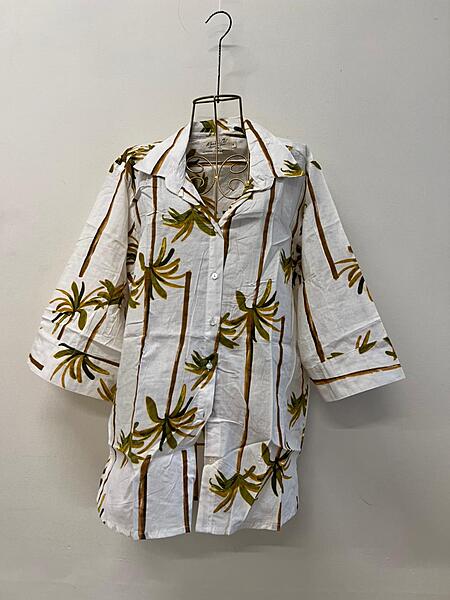 Amala's Wide & Flared Sleeve Shirt - White & Palm