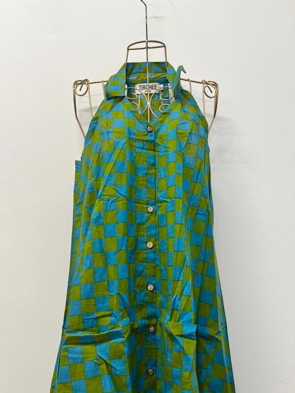 Cyra's Racer Back Dress - Sap Green & Turquoise Checks