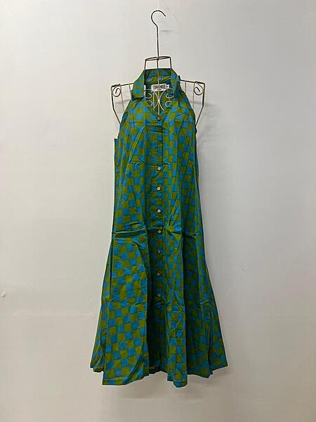 Cyra's Racer Back Dress - Sap Green & Turquoise Checks
