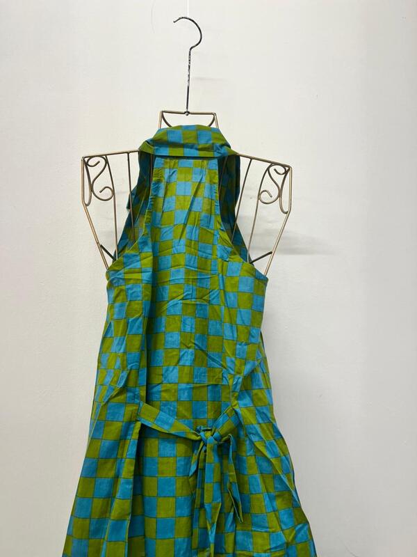 Cyra's Racer Back Dress - Sap Green & Turquoise Checks