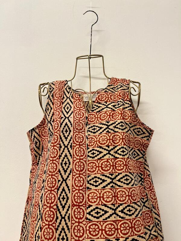 Saira's A-line Dress - Cream with Black & Red