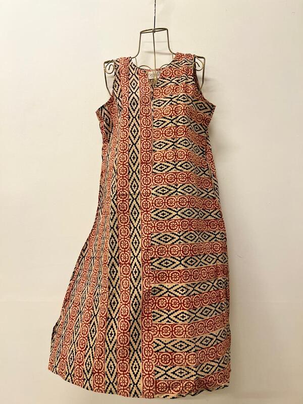 Saira's A-line Dress - Cream with Black & Red