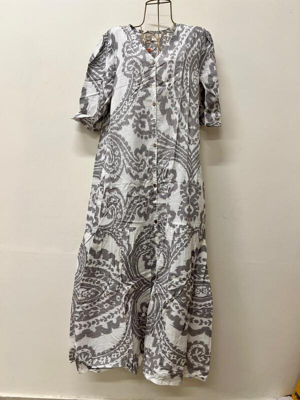 Tara's Belted Frill Long Dress - White & Grey