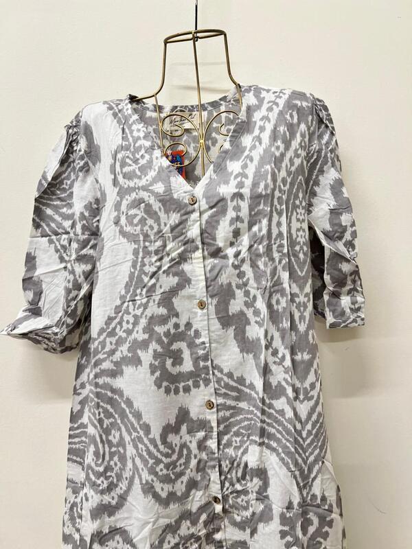 Tara's Belted Frill Long Dress - White & Grey