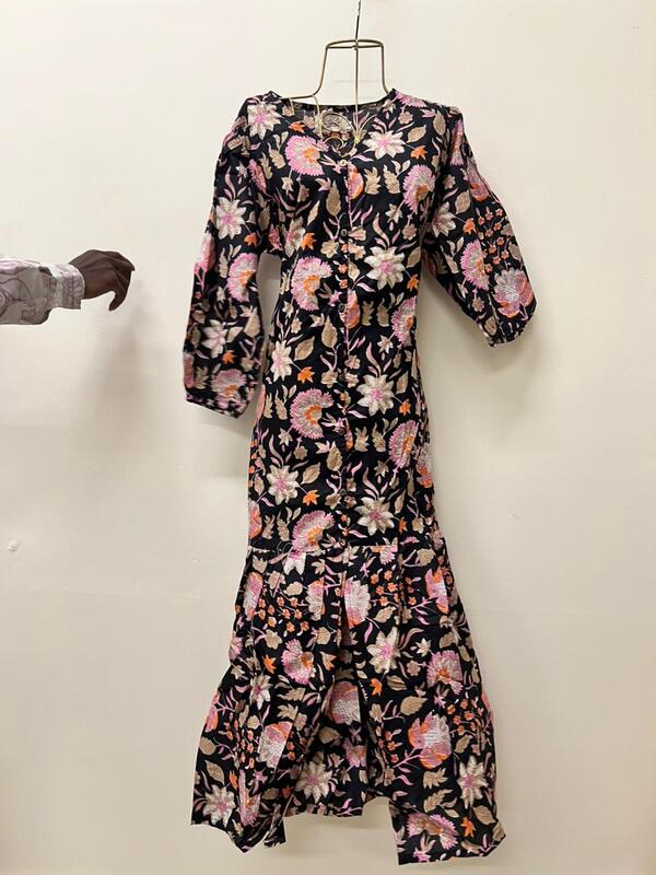 Tara's Frill Long Dress - Black With Flowers