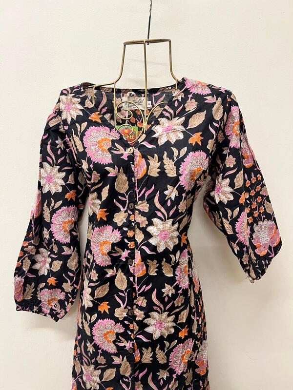 Tara's Frill Long Dress - Black With Flowers