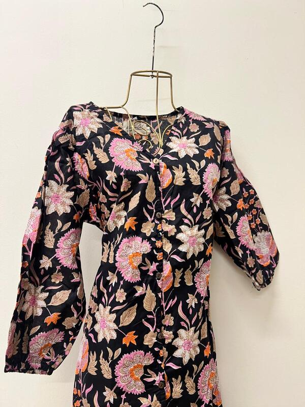 Tara's Frill Long Dress - Black With Flowers