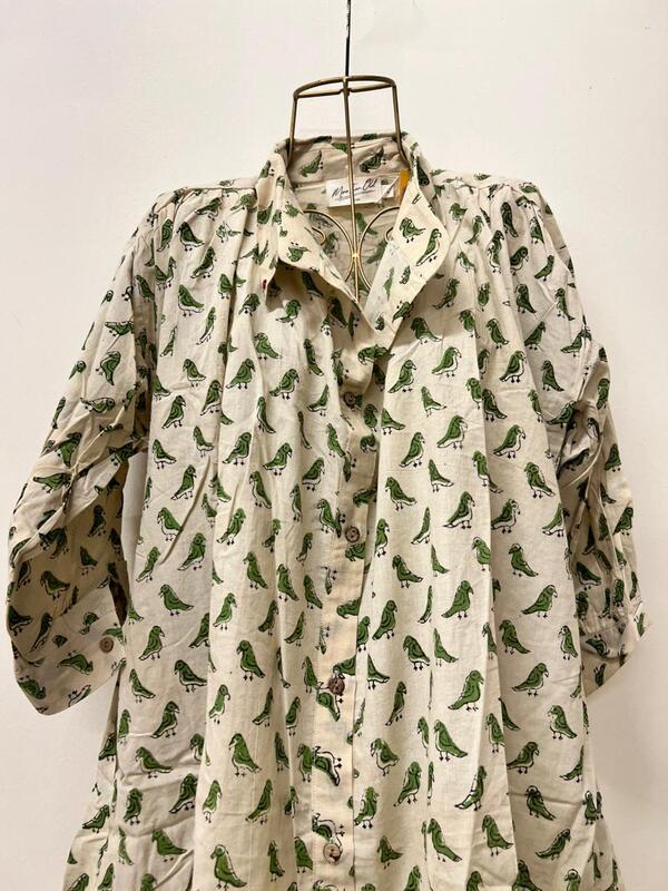Meera's Button-Down Collared Dress - Cream & Parrots