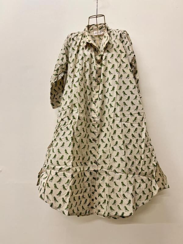 Meera's Button-Down Collared Dress - Cream & Parrots