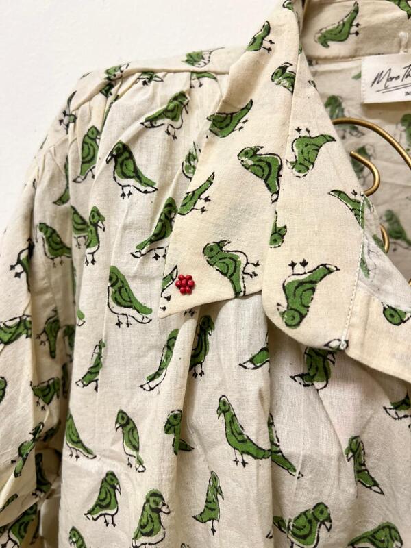 Meera's Button-Down Collared Dress - Cream & Parrots