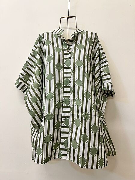 Junoon's Anti-Fit Shirt - SapGreen and white stripes with Sun