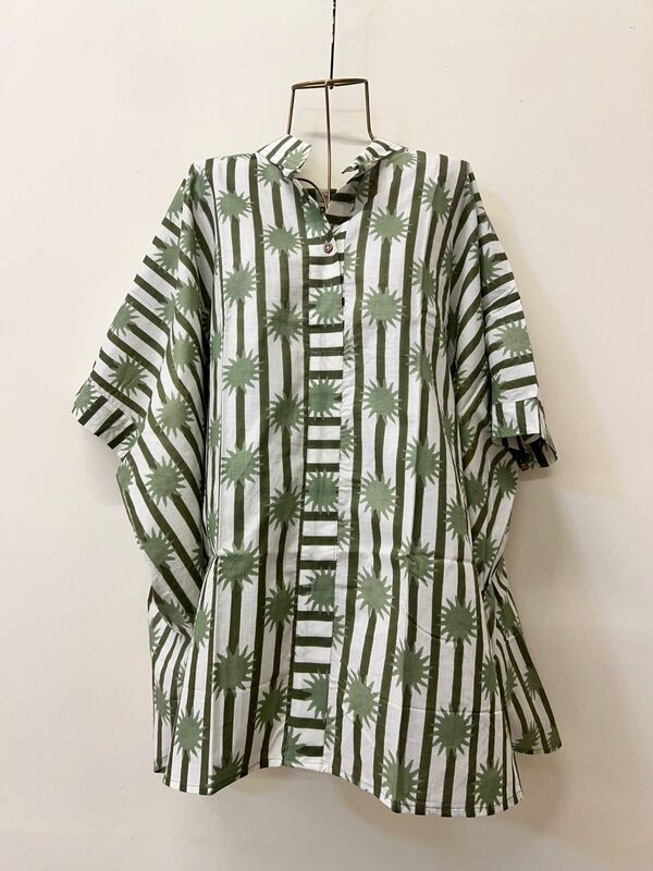 Junoon's Anti-Fit Shirt - SapGreen and white stripes with Sun