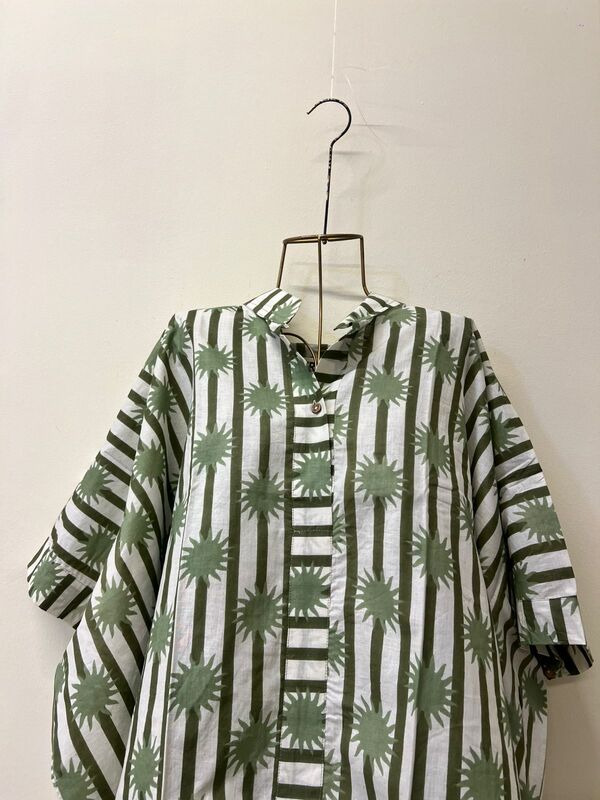 Junoon's Anti-Fit Shirt - SapGreen and white stripes with Sun