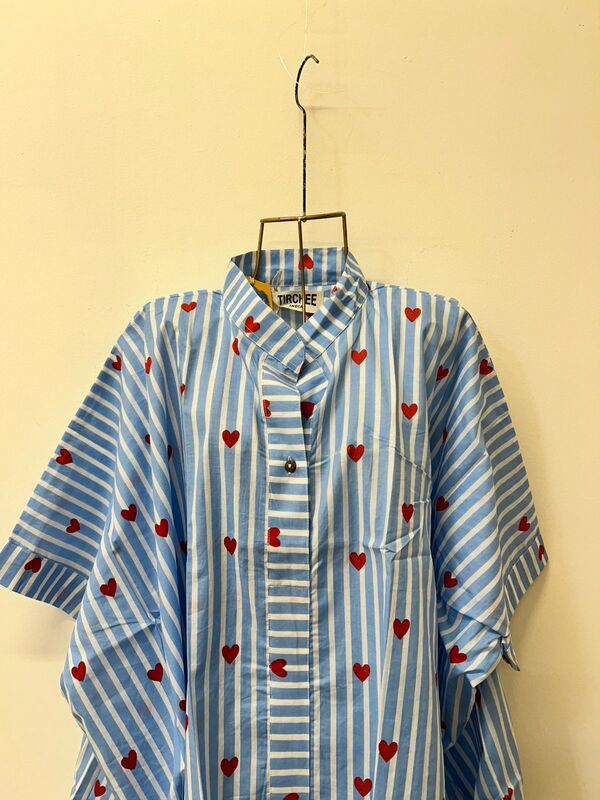 Junoon's Anti-Fit Shirt - Blue & White Stripes with Hearts