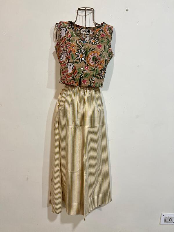 Nutan's princess top and straight skirt set - Mustard & Mustard Skirt