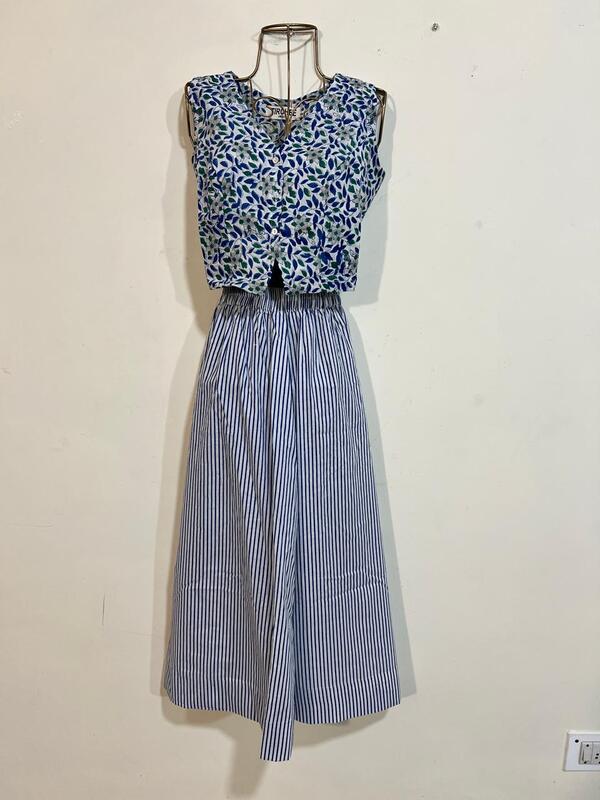 Nutan's princess top and straight skirt set - Blue & Blue skirt