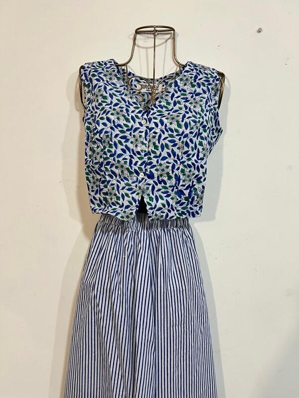 Nutan's princess top and straight skirt set - Blue & Blue skirt