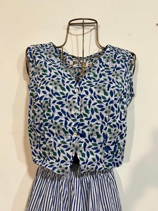 Nutan's princess top and straight skirt set - Blue & Blue skirt