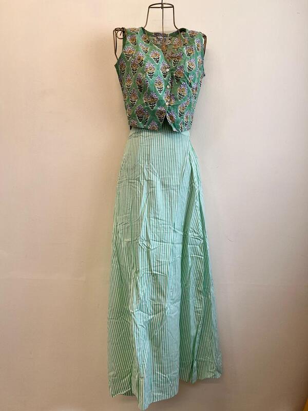 Nutan's princess top and straight skirt set - Mint green & Green Skirt