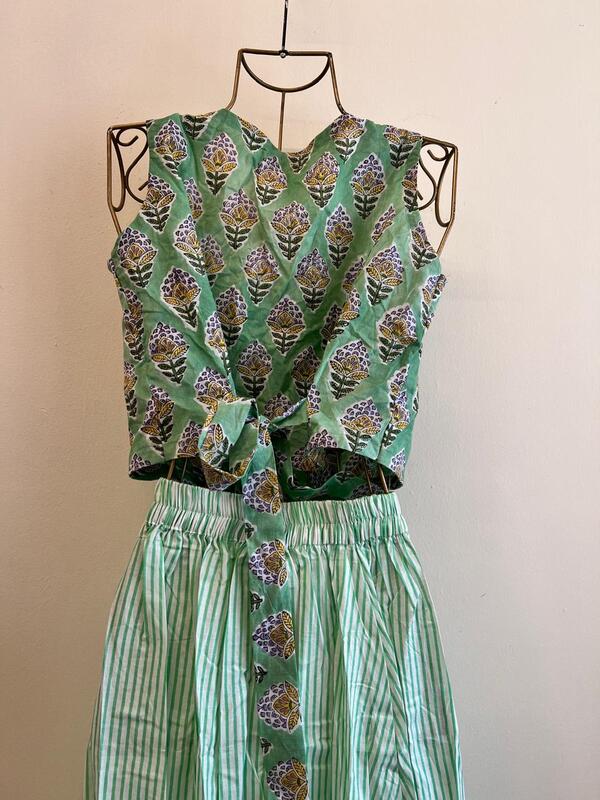 Nutan's princess top and straight skirt set - Mint green & Green Skirt