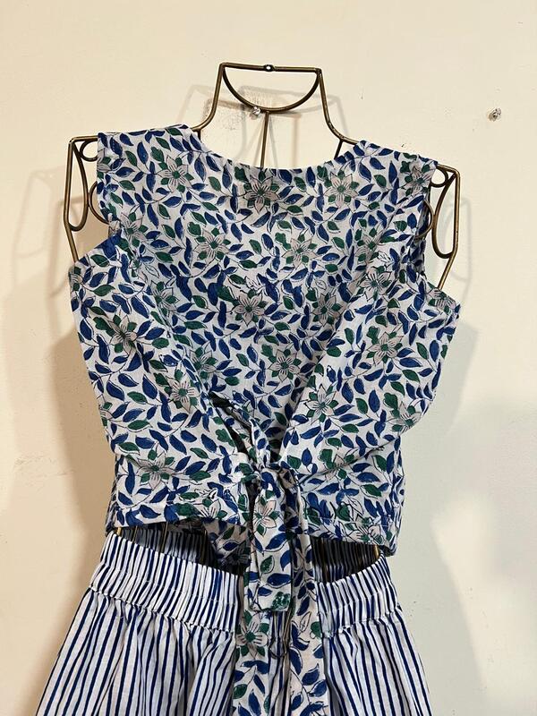 Nutan's princess top and straight skirt set - Blue & Blue skirt