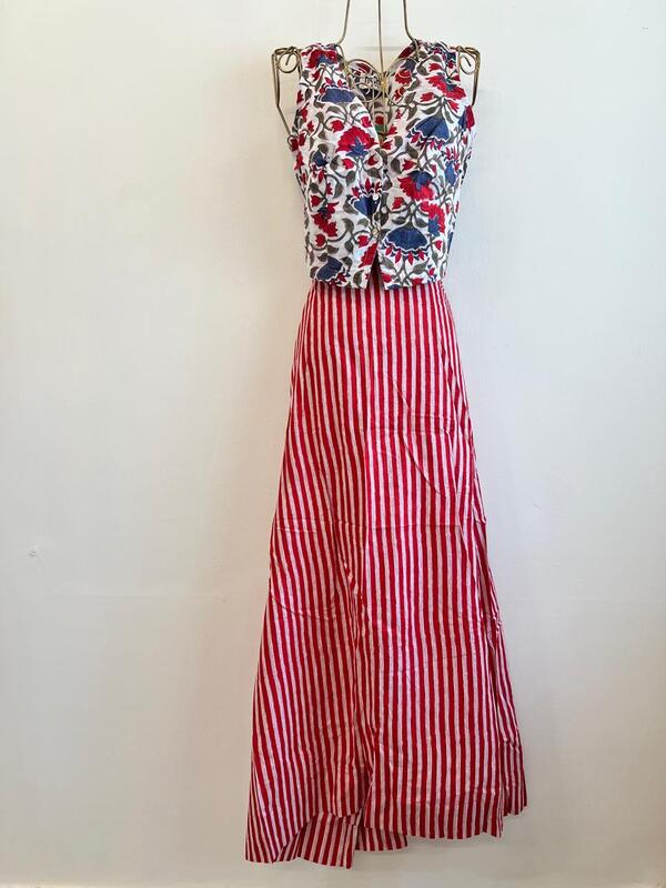 Nutan's princess top and straight skirt set - White & Red Skirt