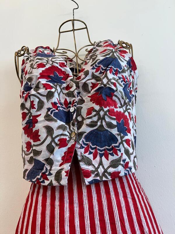 Nutan's princess top and straight skirt set - White & Red Skirt