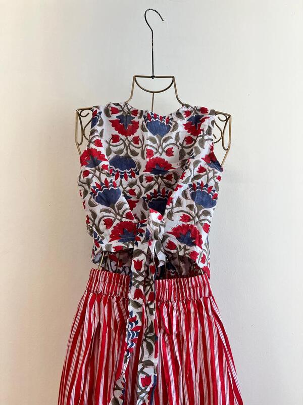 Nutan's princess top and straight skirt set - White & Red Skirt