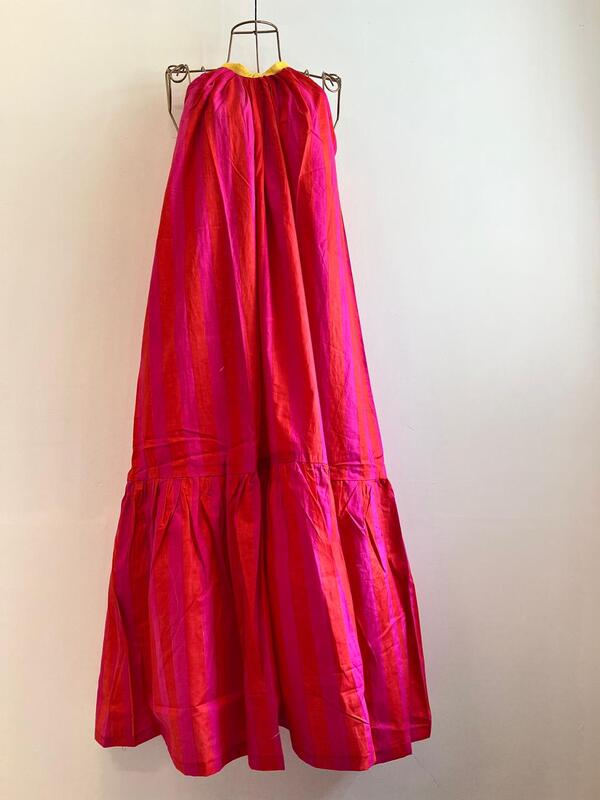 Ayana's Halter-Neck-Tie dress - Pink & Orange Stripes