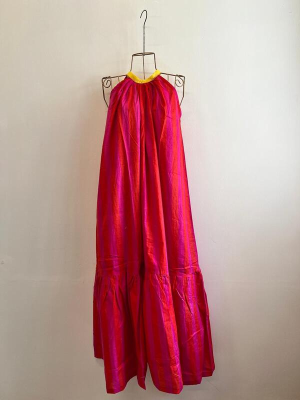 Ayana's Halter-Neck-Tie dress - Pink & Orange Stripes