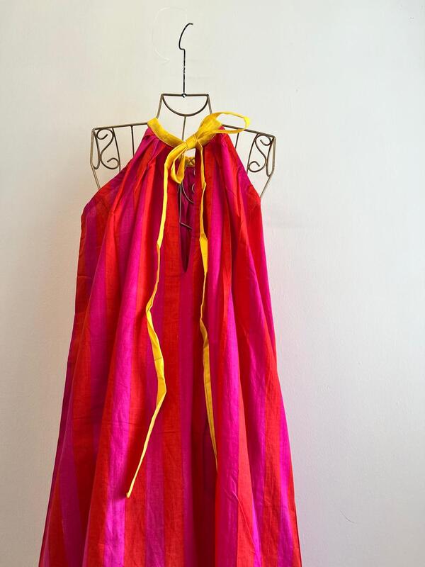Ayana's Halter-Neck-Tie dress - Pink & Orange Stripes