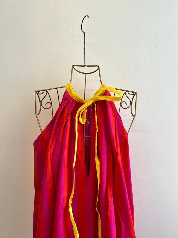 Ayana's Halter-Neck-Tie dress - Pink & Orange Stripes