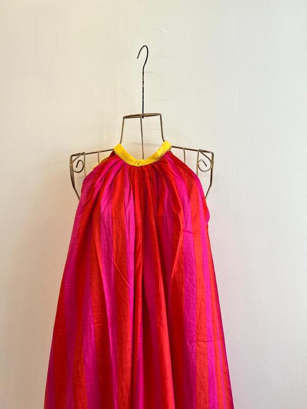 Ayana's Halter-Neck-Tie dress - Pink & Orange Stripes