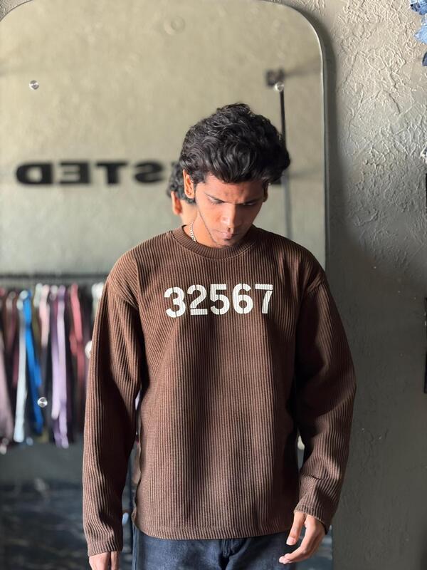 Brown waffle-knit sweatshirt