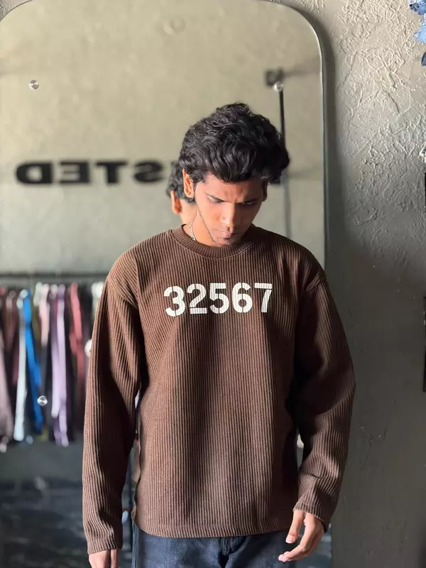 Brown waffle-knit sweatshirt