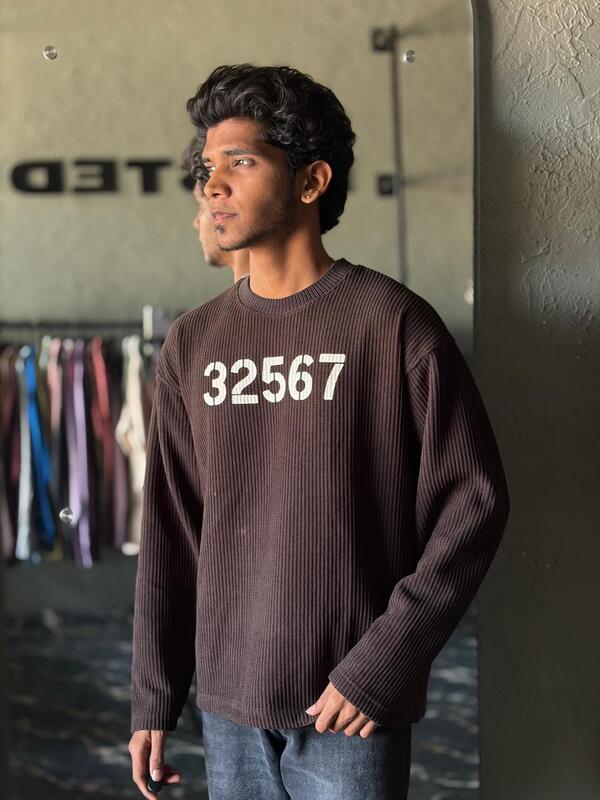 Chocolate waffle-knit sweatshirt