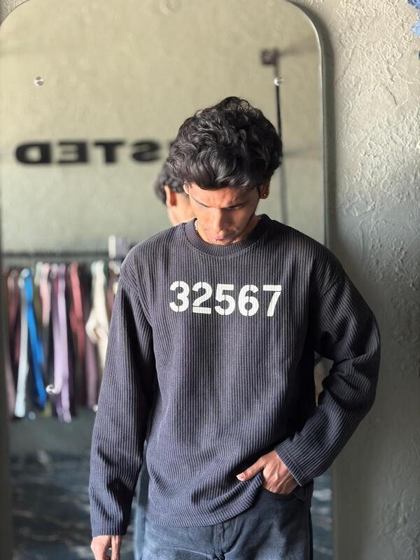 Dark navy waffle-knit sweatshirt