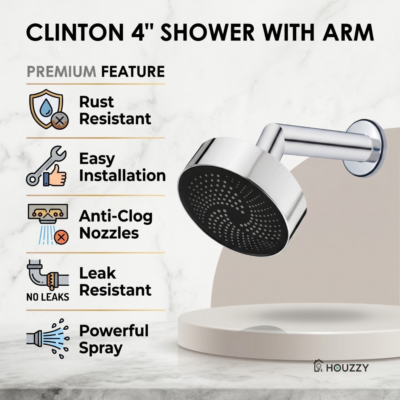 Clinton 4" Shower with Arm
