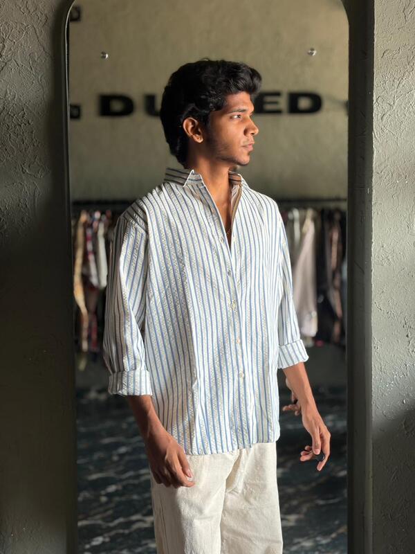 Azure textured stripes shirt