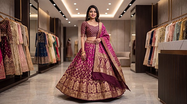 Kala Sanskruti Rani Pink & Magenta Color Banarasi Georgette Bandhani Chaniyacholi 3.75M Elegant Traditional Pure Banarasi Chaniyacholi for Women